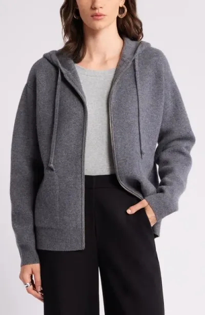 Nordstrom Wool Blend Zip Hoodie Cardigan In Grey Dark Heather