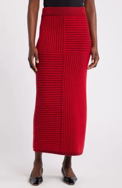 Nordstrom X Harlem's Fashion Row Harbison Rib Wool & Cashmere Maxi Sweater Skirt In Red Bloom- Black