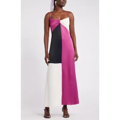 Nordstrom X Harlem's Fashion Row Harbison Satin Maxi Slipdress In Purple- Ivory Square Block