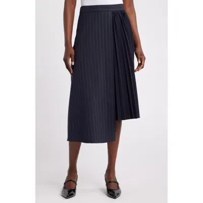 Nordstrom X Harlem's Fashion Row House Of Aama Dandy Pleated Skirt In Navy- Ivory Brummell Pinstripe