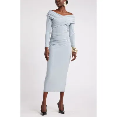 Nordstrom X Harlem's Fashion Row Megan Renee Off The Shoulder Long Sleeve Dress In Blue Fog