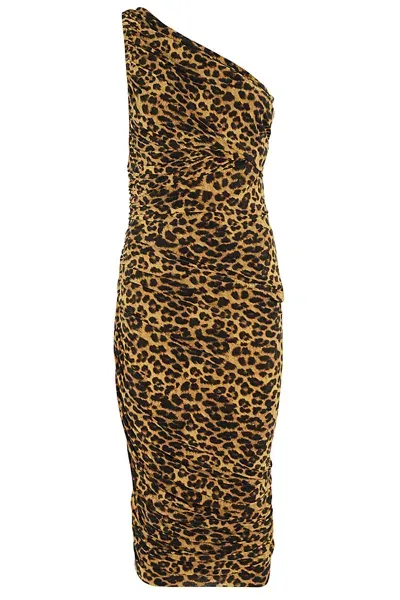 Norma Kamali Diana Dress To Knee In Golden Leopard