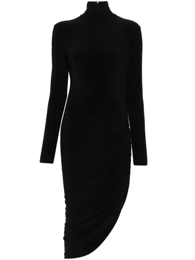 Norma Kamali Draped Midi Dress In Black  