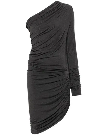 Norma Kamali Grey Draped Asymmetric Mini Dress In Dark Grey