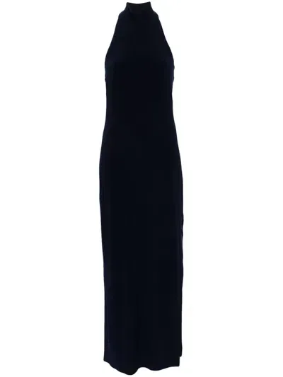 Norma Kamali Halterneck Maxi Dress In Blue