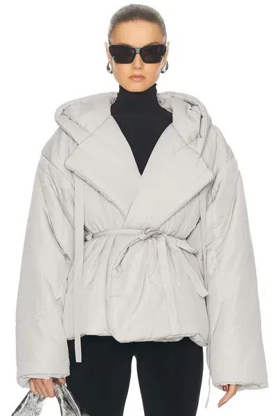 Norma Kamali Hooded Sleeping Bag Short Coat In Dove