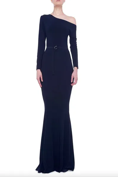 Norma Kamali Long Sleeve Drop Shoulder Fishtail Gown In Black