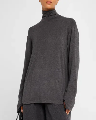 Norma Kamali Oversized Cotton-blend Jersey Turtleneck Top In Grey