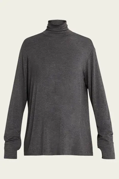 Norma Kamali Long Sleeve Turtleneck Easy Fit Top In Dark Grey In Black