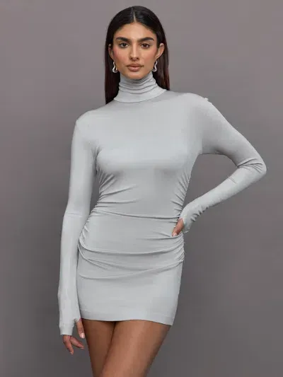 Norma Kamali Long Sleeve Turtleneck Pickleball Dress In Dove