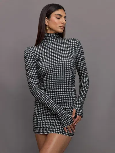 Norma Kamali Long Sleeve Turtleneck Pickleball Dress In Large Houndstooth