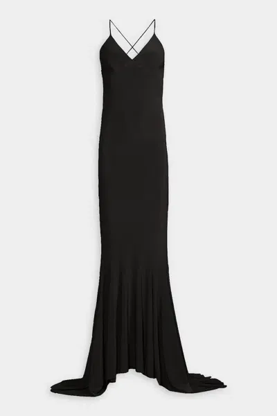 Norma Kamali Low Back Slip Fishtail Gown In Black