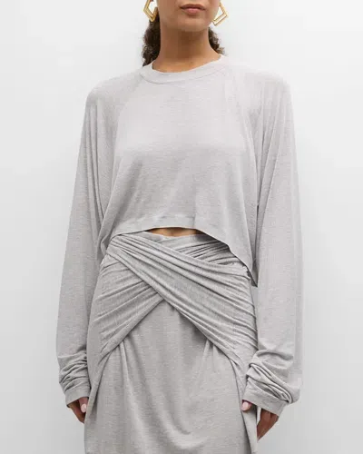 Norma Kamali Oversized Raglan Sleeve Cropped Top In Light Grey