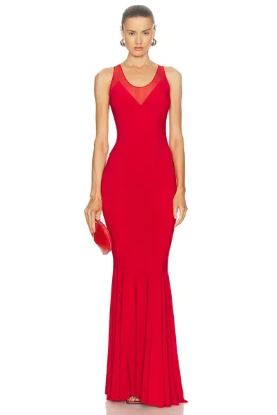 Norma Kamali Racer Fishtail Gown In Tiger Red