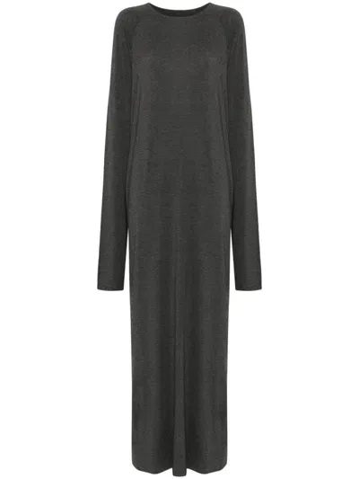 Norma Kamali Raglan-sleeve Side-slit Dress In Grey