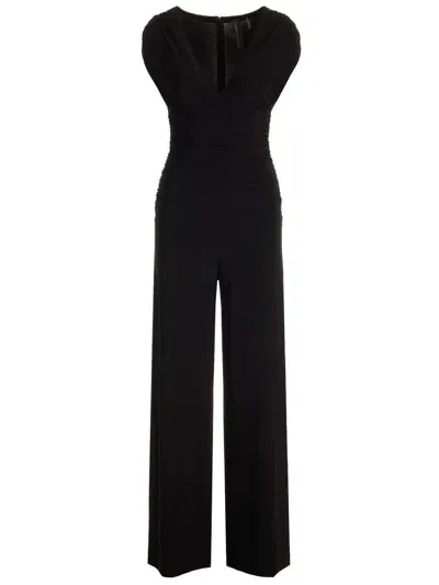 Norma Kamali Ruched Plunge Jumpsuit In Black