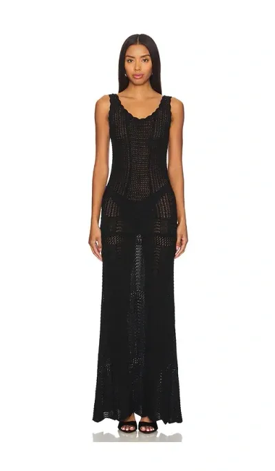 Norma Kamali Scoop Neck Tank Crochet Dress In Black