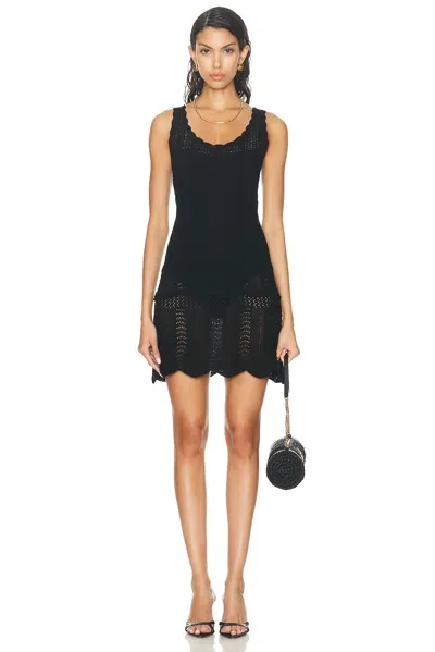 Norma Kamali Scoop Neck Tank Crochet Mini Dress In Black