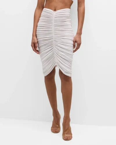 Norma Kamali Shirred Knee-length Pencil Skirt In Snow White