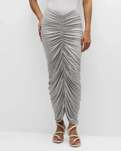 Norma Kamali Shirred Long Skirt In Light Grey