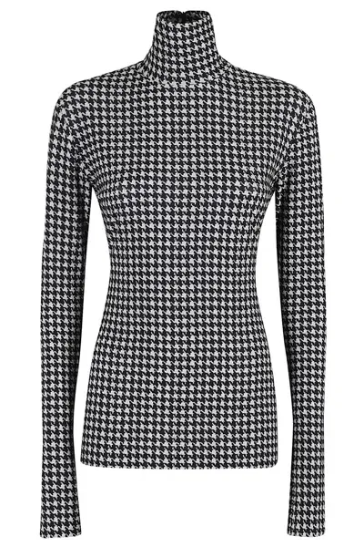 Norma Kamali Slim Fit Long Sleeve Turtle Top In Large Houndstooth