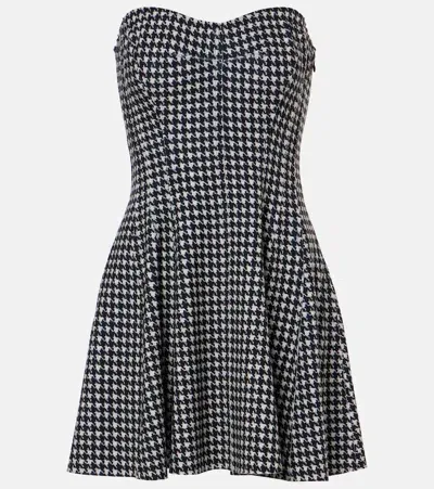 Norma Kamali Strapless Grace Houndstooth Minidress In Black