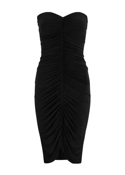 Norma Kamali Strapless Ruched Stretch-jersey Dress In Black