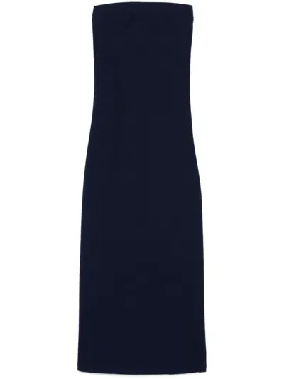 Norma Kamali Strapless Side-slit Dress In Blue