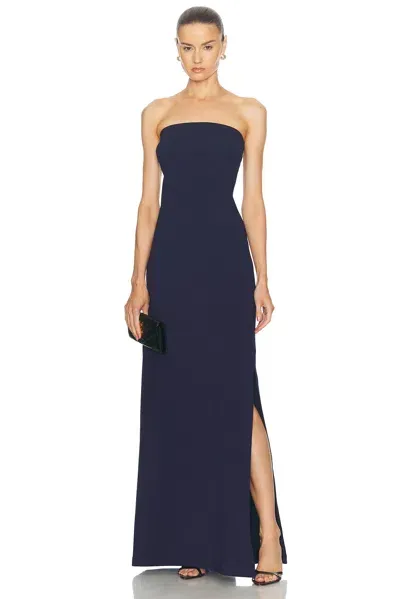 Norma Kamali Strapless Tailored Terry Side Slit Gown In True Navy