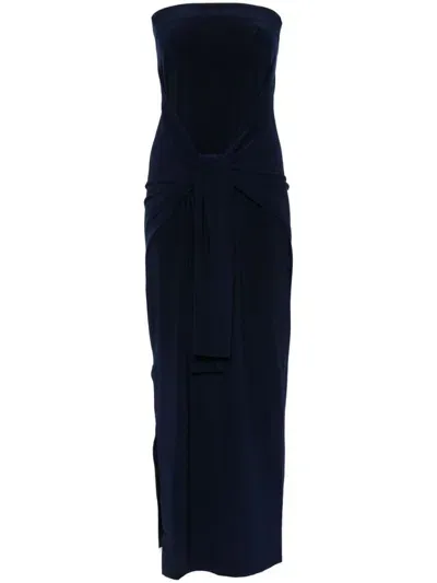 Norma Kamali Stretch-jersey Side Slit Off-shoulder  Dress In Blue