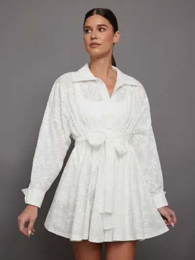 Norma Kamali Super Oversized Bk Nk Shirt Babydoll Mini Dress In White Vines