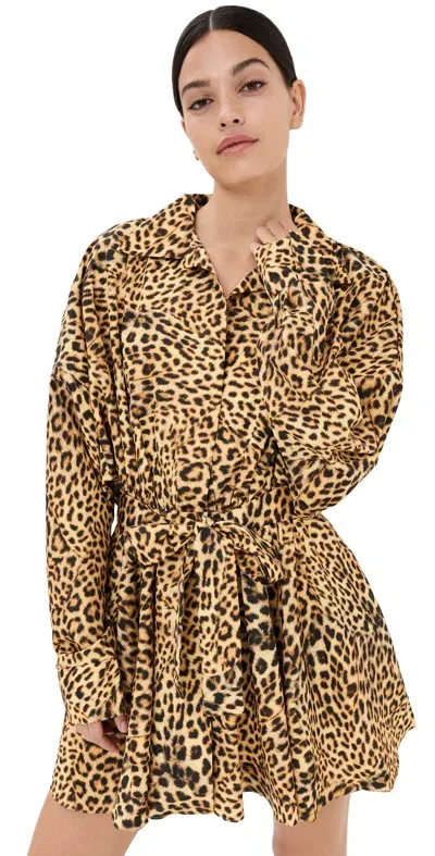 Norma Kamali Super Oversized Flared Mini Dress Cheetah Patch