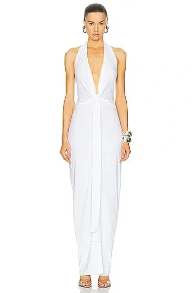 Norma Kamali Tie Front Halter Gown In Snow White