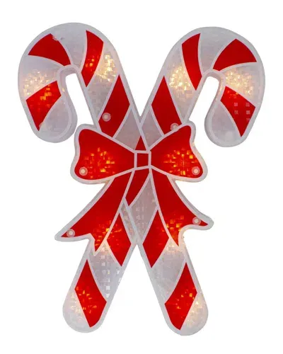 Northlight 12" Lighted Holographic Candy Cane Christmas Window Silhouette Decoration In Red