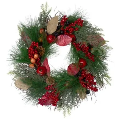 Northlight 24" Autumn Harvest Pine, Berry And Pomegranate Wreath In Red