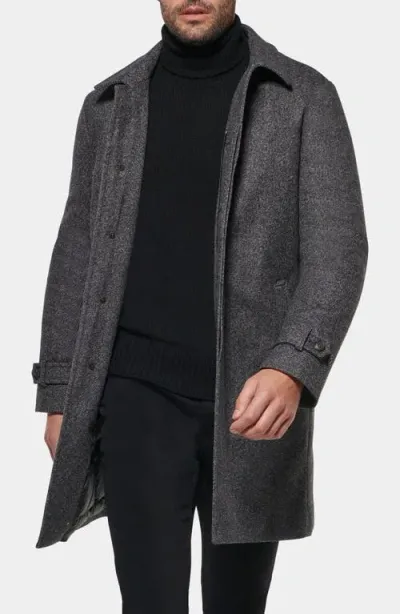 Norwegian Wool Herringbone Waterproof Wool Blend Down Coat In Grey Black Herringbone