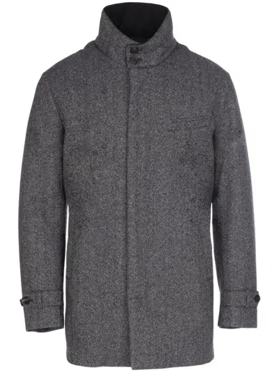 Norwegian Wool Stretch Hooded Slim-fit Car Coat In Charcoal