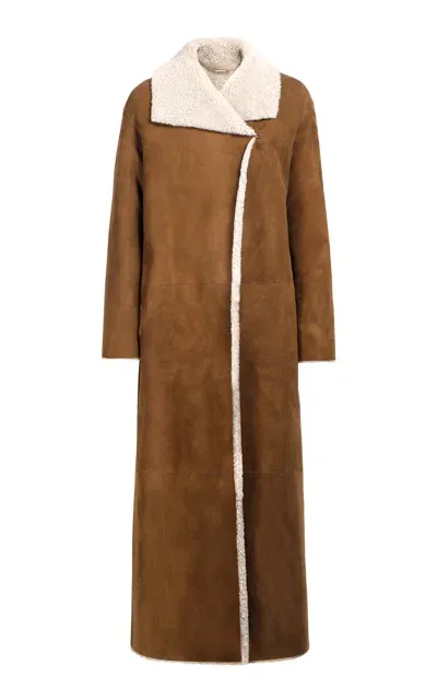 Nour Hammour Birthday Shearling-trimmed Leather Coat In Brown