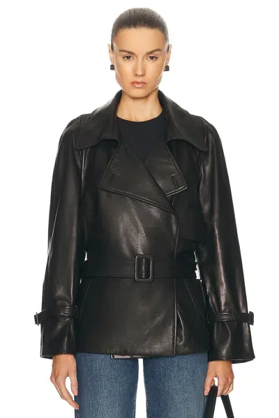 Nour Hammour Brea Belted Leather Jacket In Black