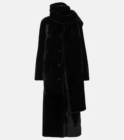 Nour Hammour Daphne Shearling Coat In Black