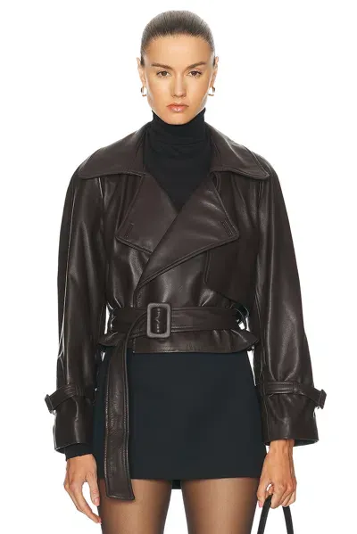 Nour Hammour Hatti Belted Cropped Leather Jacket In Molasses