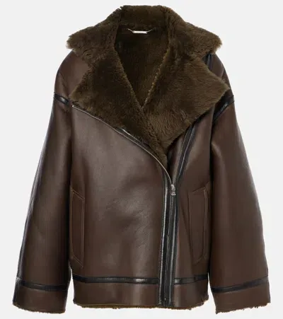 Nour Hammour Jacqueline Shearling-trimmed Leather Jacket In Brown