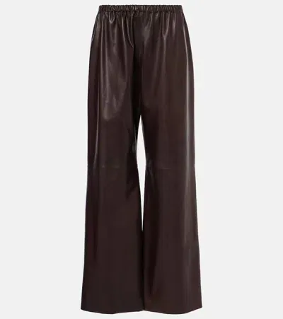 Nour Hammour Olan Leather Wide-leg Pants In Brown