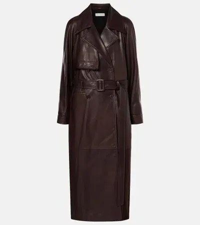 Nour Hammour Valetta Belted Leather Trench Coat In Brown