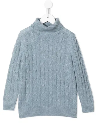 N•peal Kids' Organic Cashmere Roll-neck Jumper In Blue