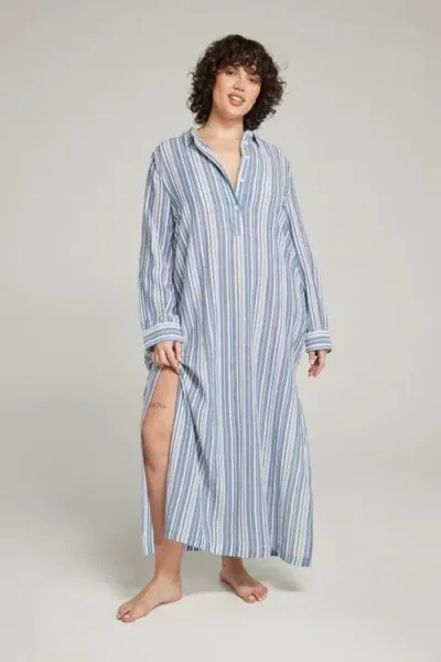 Nudea The Maxi Shirt In Navy Blue Stripe