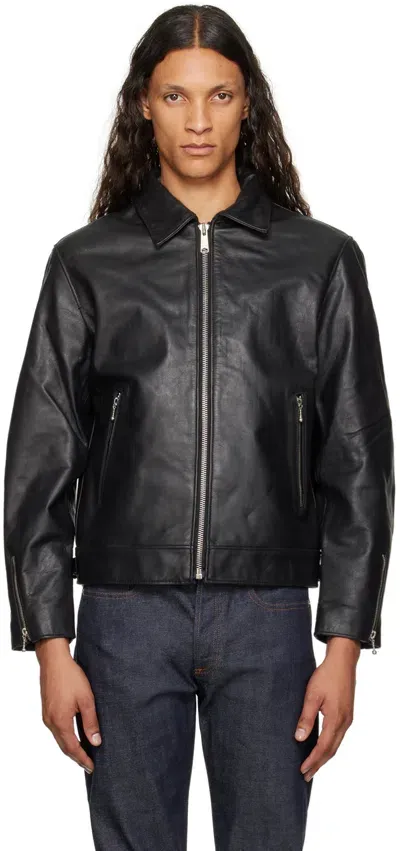 Nudie Jeans Black Eddy Rider Leather Jacket