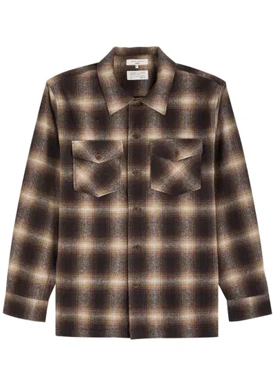 Nudie Jeans Vincent Checked Wool-blend Shirt In Brown