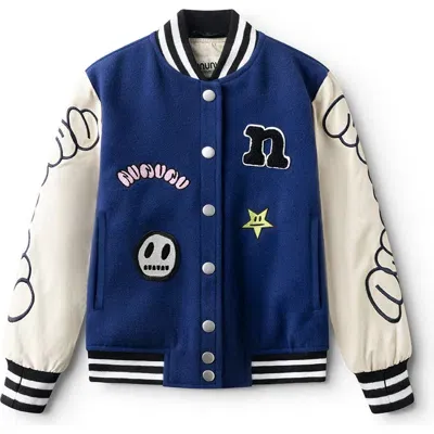 Nununu Kids' Team  Letterman Jacket In Indigo/smokey Natural