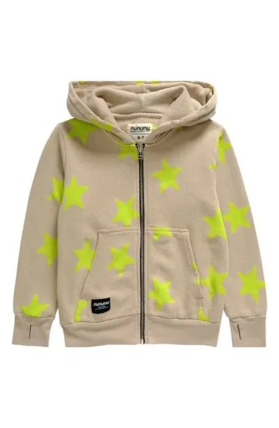 Nununu Kids'  Star Zip Hooded Sweatshirt In Smokey Natural